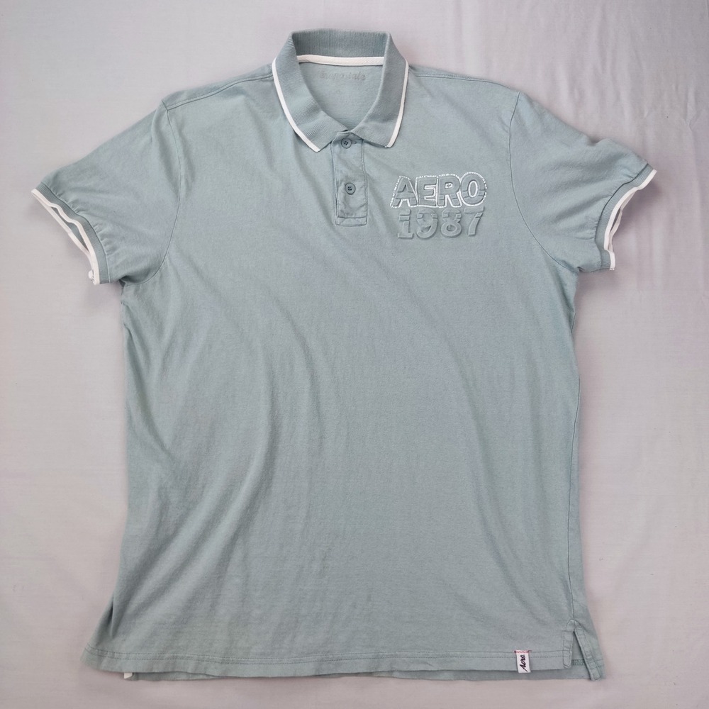 Aeropostale Polo Shirt Mens XL Sage Green Aero 1987 Graphic Short Sleeve Pique